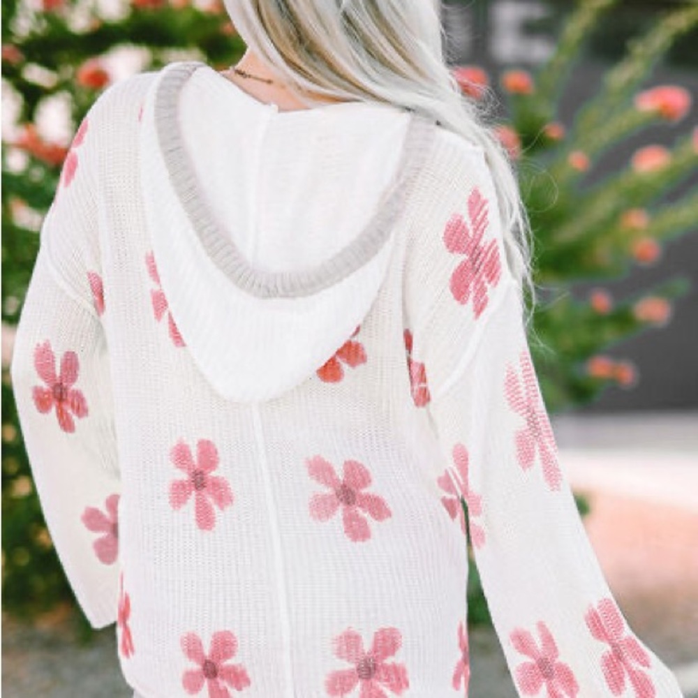 POL  Daisy Flower Print V Neck‎ Lightweight Hoodie Sweater Very Oversized - Picture 11 of 12